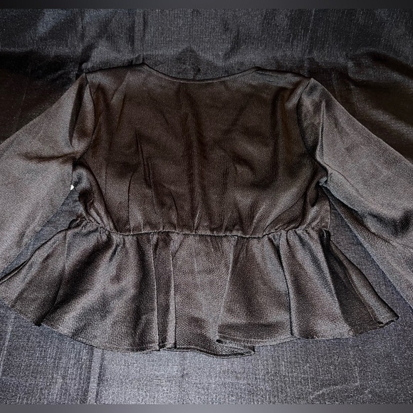 All in Favor Tie Front Satin Peplum Top in Black - Picture 9 of 10